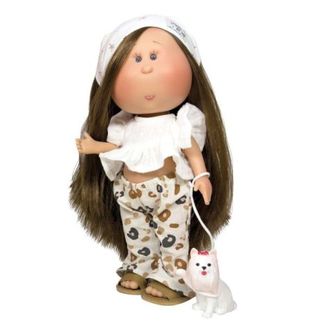 Papusa Nines D'Onil, Mia, cu parul saten drept, cu catel, cu articulatii, cu miros de vanilie, 30 cm - imagine 7
